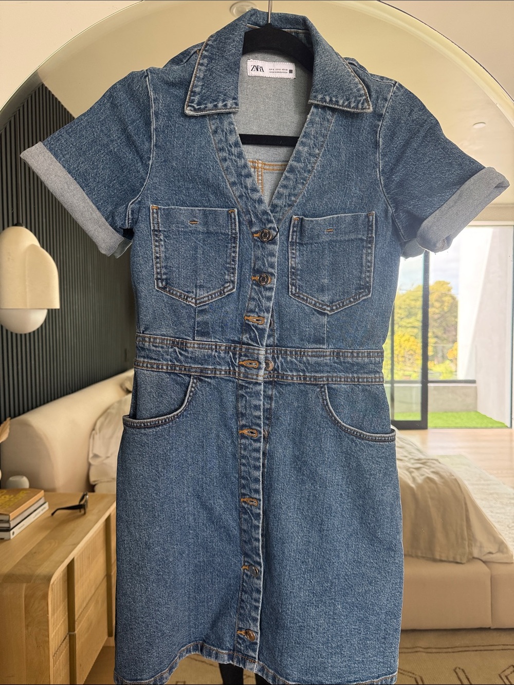 Zara Denim Button-Front Mini Dress in Blue